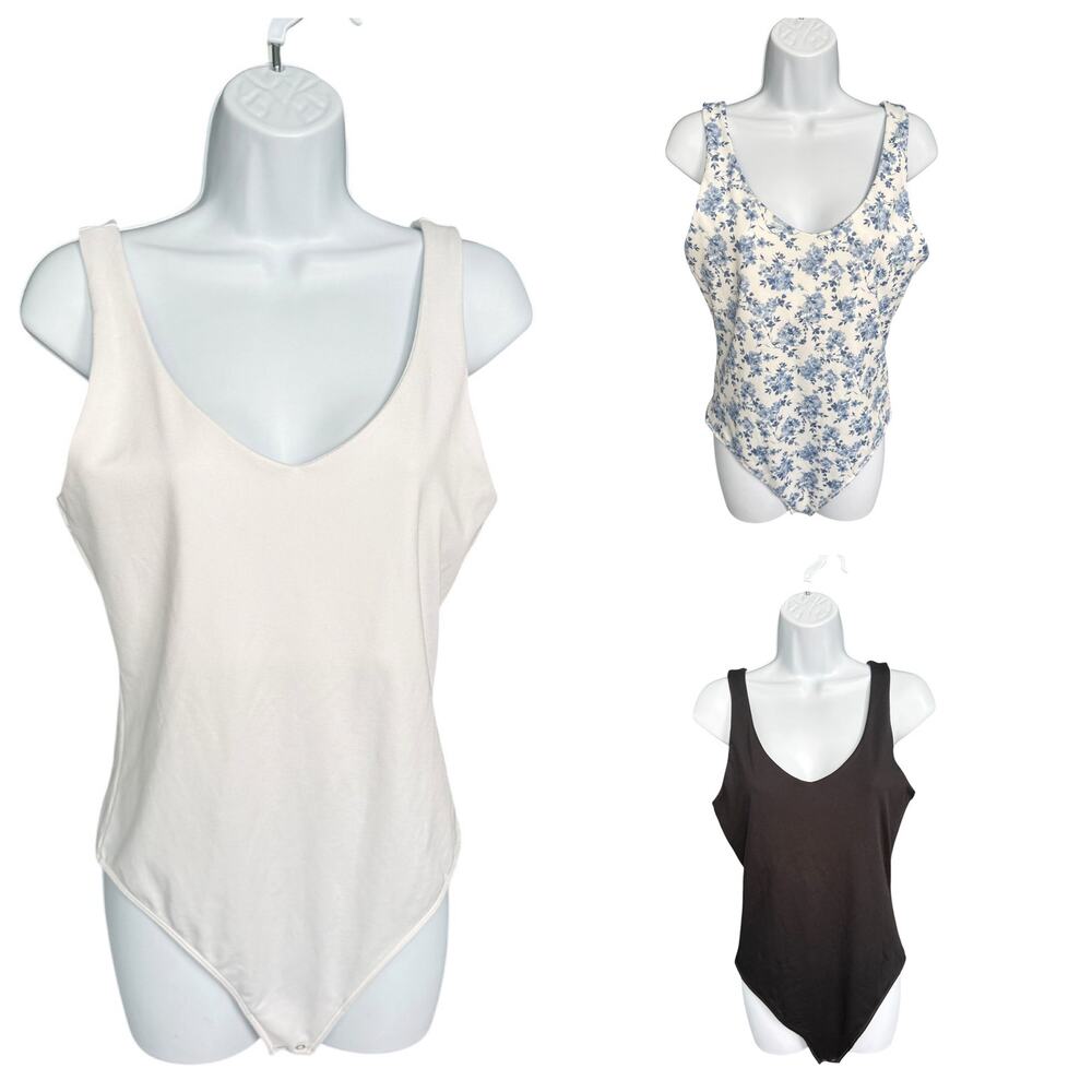 Hollister Tank Top Bodysuits Set of 3 Large Floral Black White